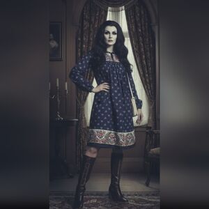 Vintage 70s 80s Bohemian French Peasant Prairie Smock  Cottagecore Dress M